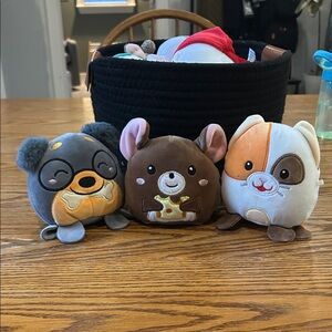 Plush Trio - Gray Dog, Brown Mouse, & Cream Cat